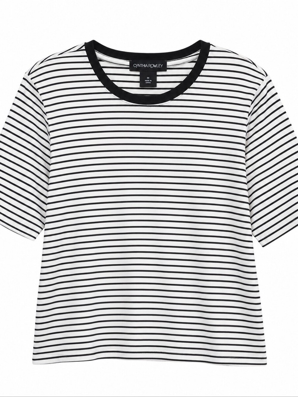 432-Cynthia Rowley White & Black Striped Short Sleeve Tee